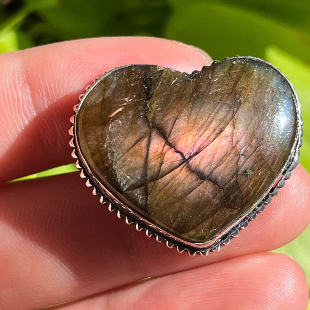 Size 6 925 silver overlay purple labradorite‎ ring 2236